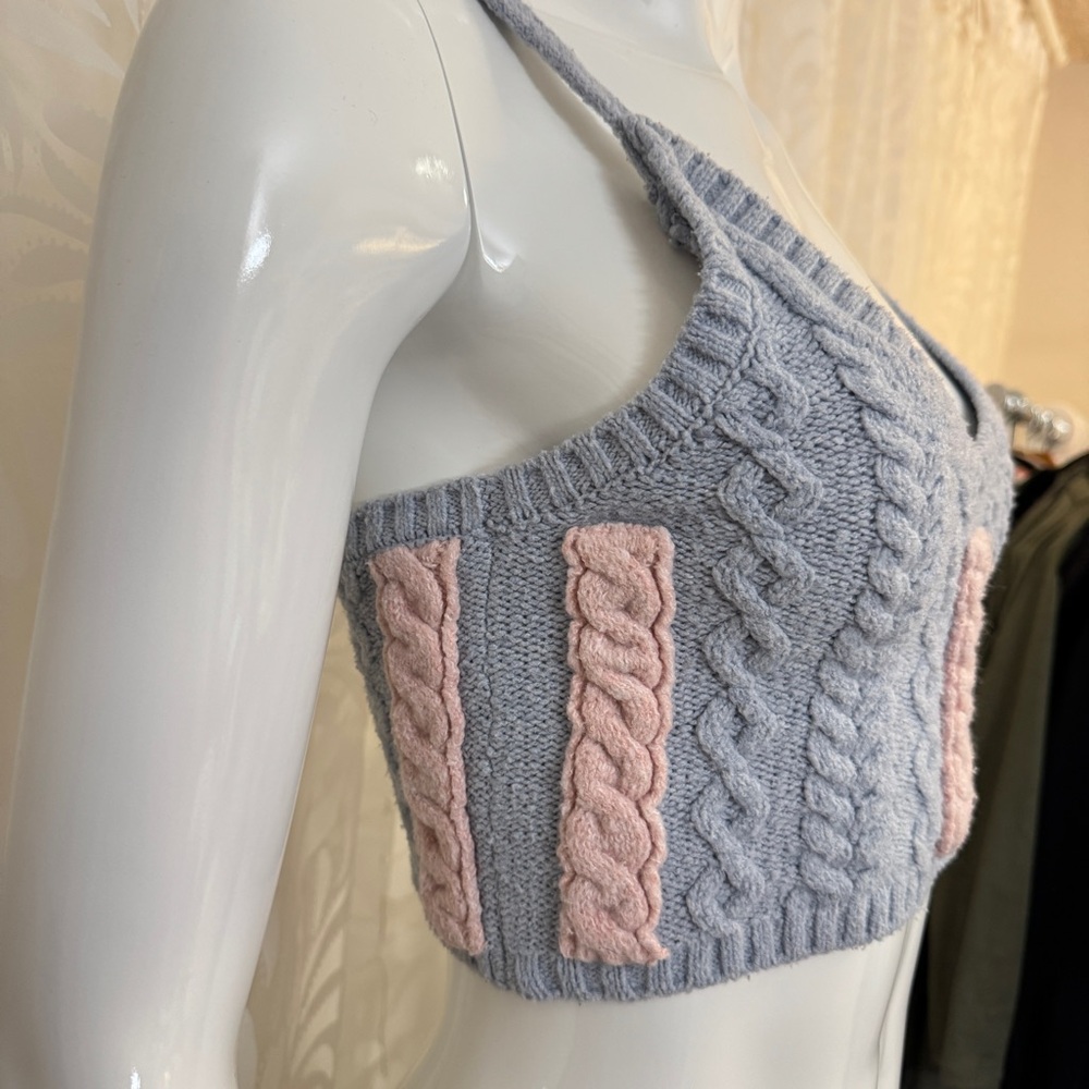 For Love And Lemons Blue and Pink Knit Cropped Top - Picture 5 of 7